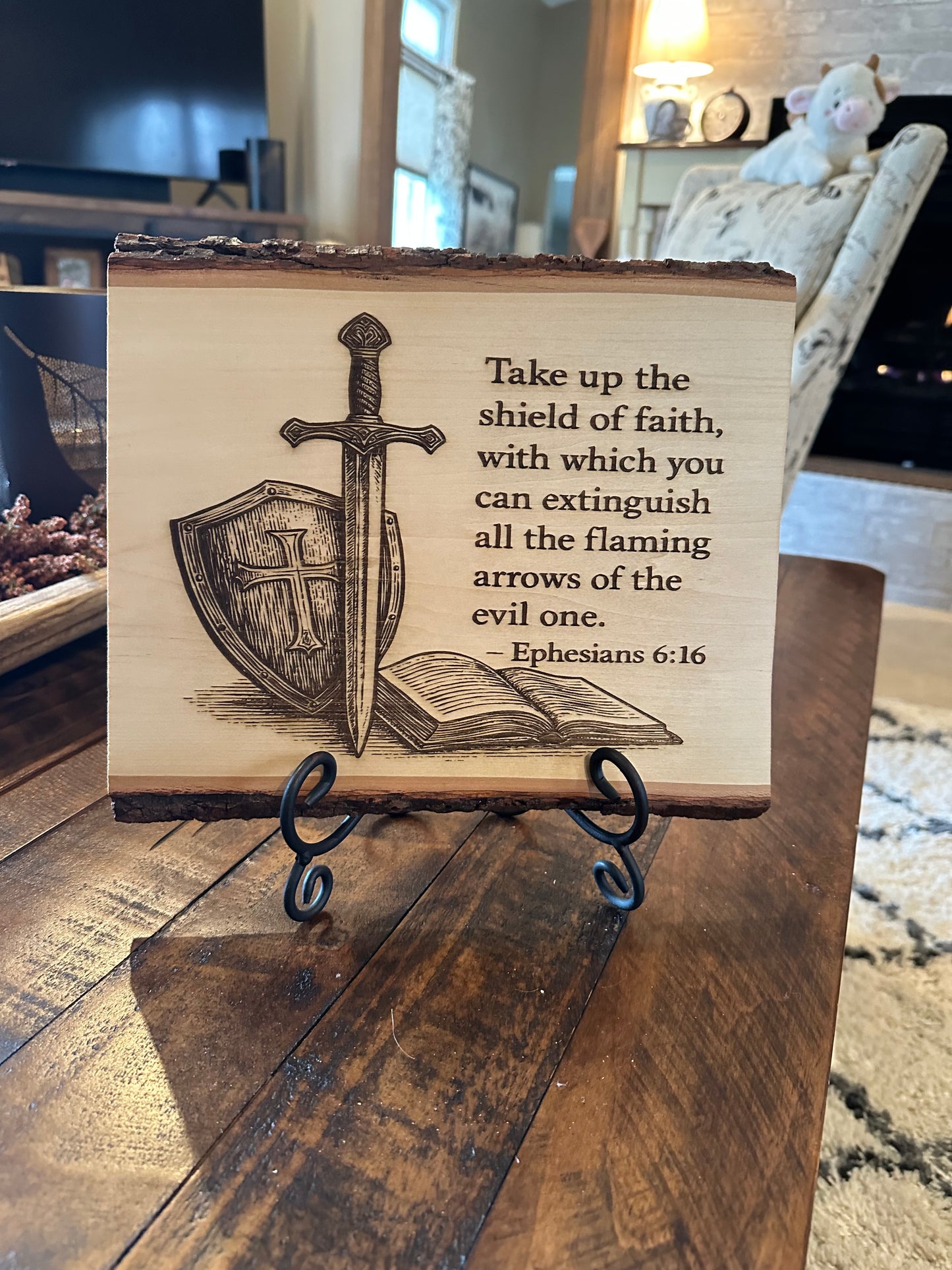 Shield of Faith Wood Engraving – Ephesians 6:16 Christian Wall & Table Decor