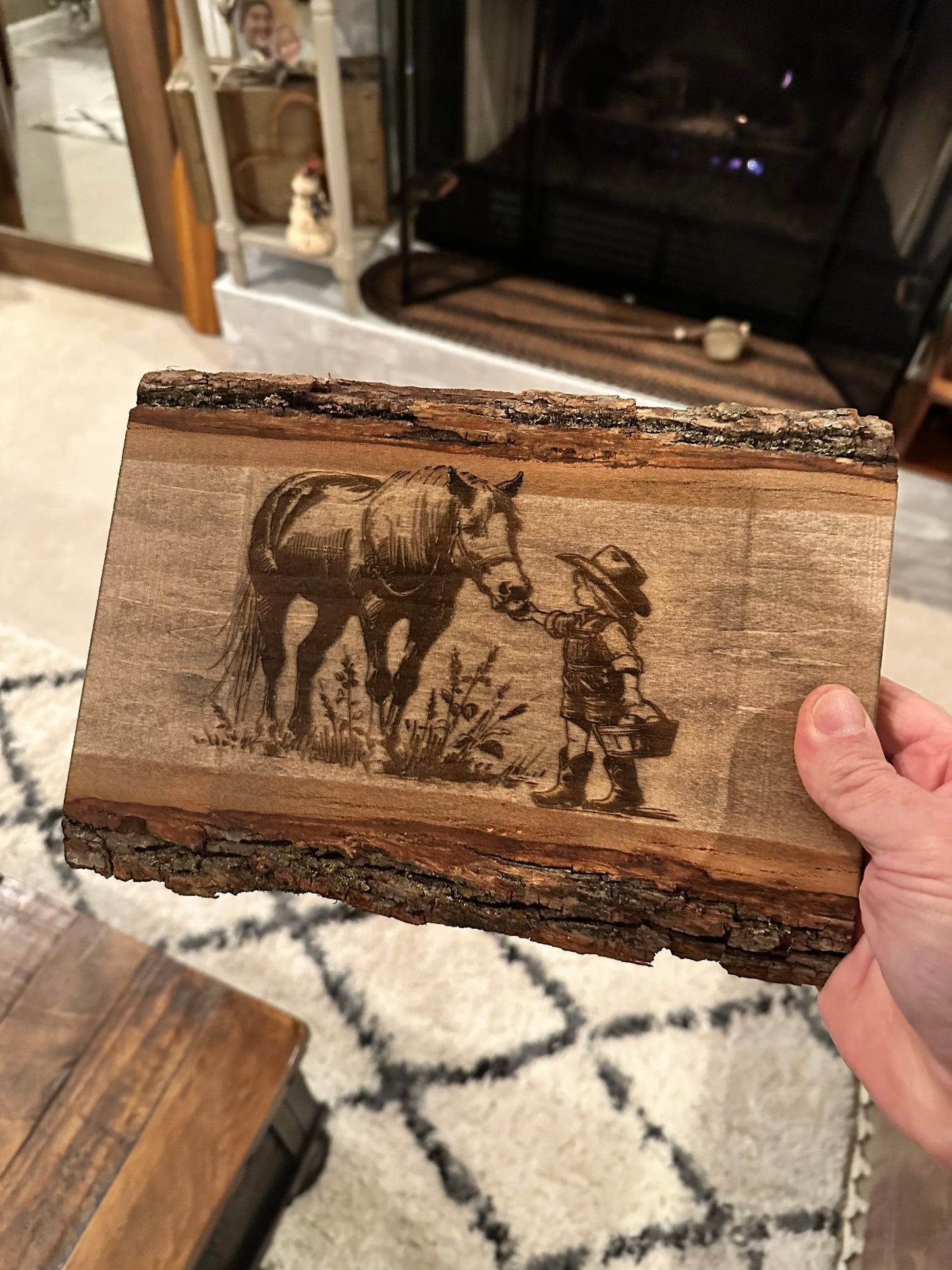 Horse and Child Engraving