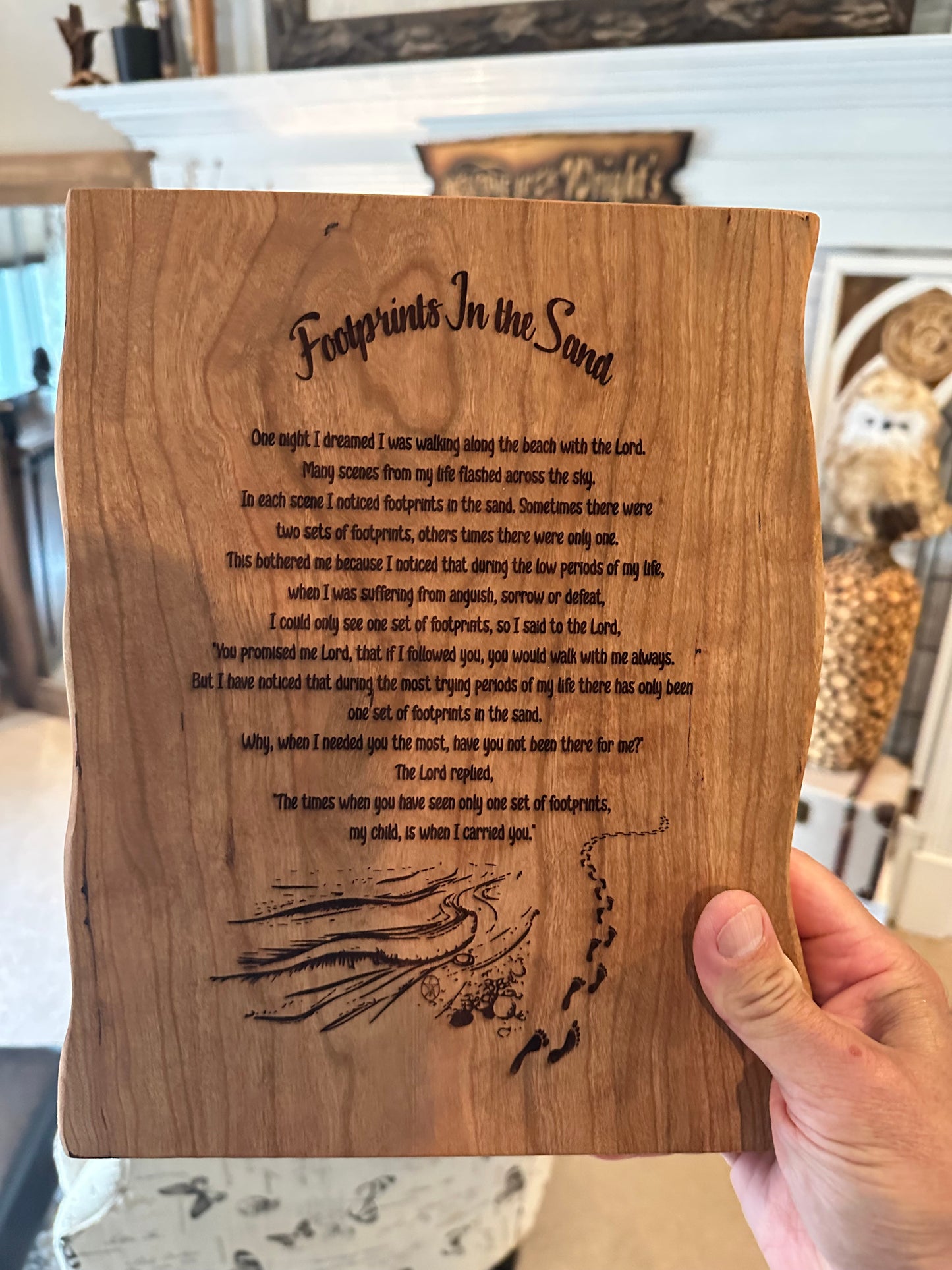 Laser Engraved “Footprints in the Sand” Wooden Plaque