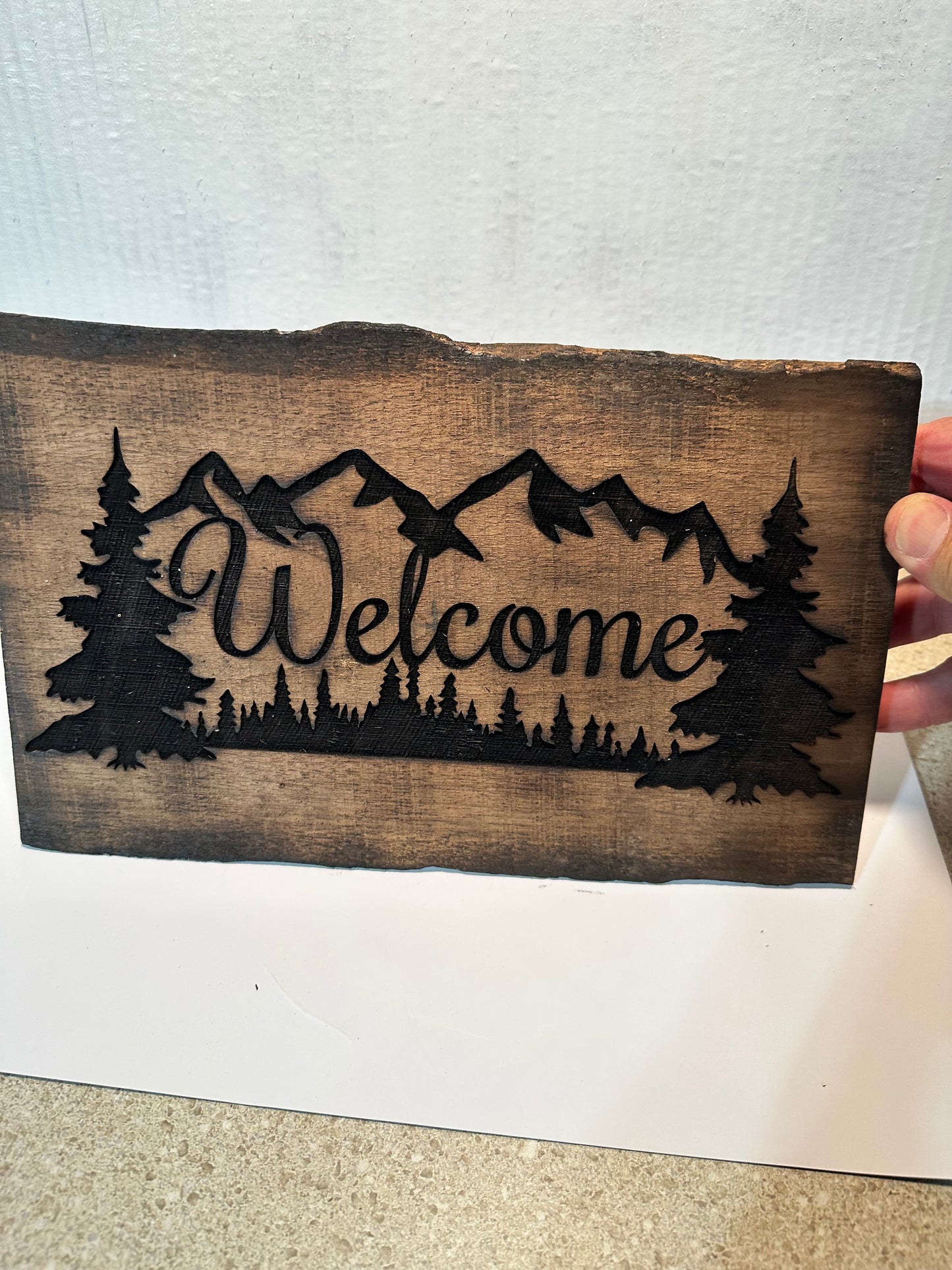 Engraved welcome sign