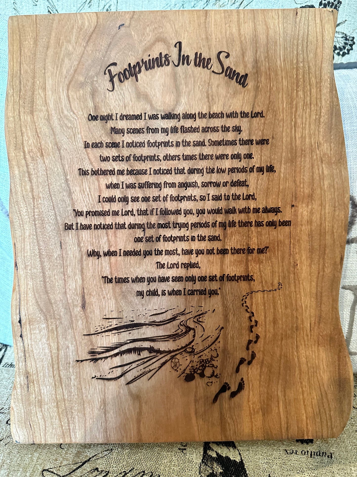 Laser Engraved “Footprints in the Sand” Wooden Plaque
