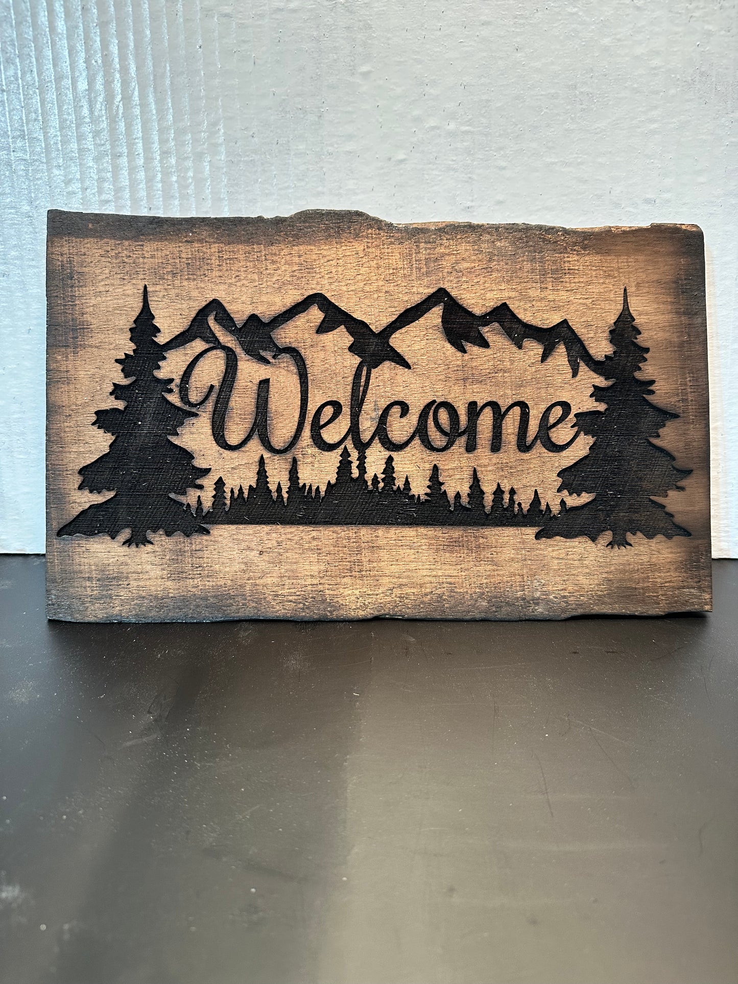 Engraved welcome sign