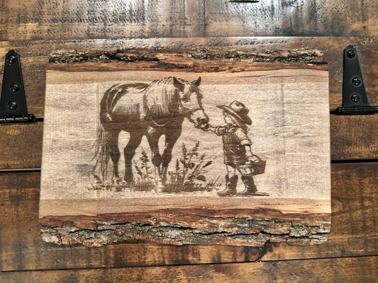 Horse and Child Engraving