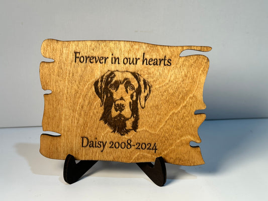 Pet memorial plaque.