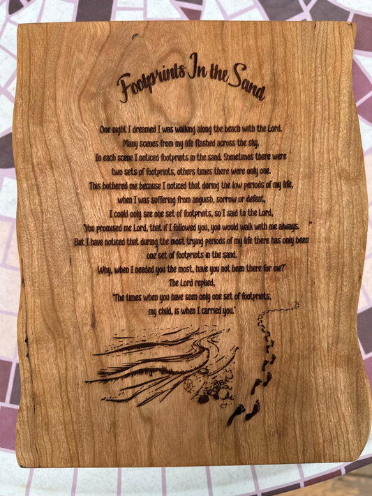 Laser Engraved “Footprints in the Sand” Wooden Plaque