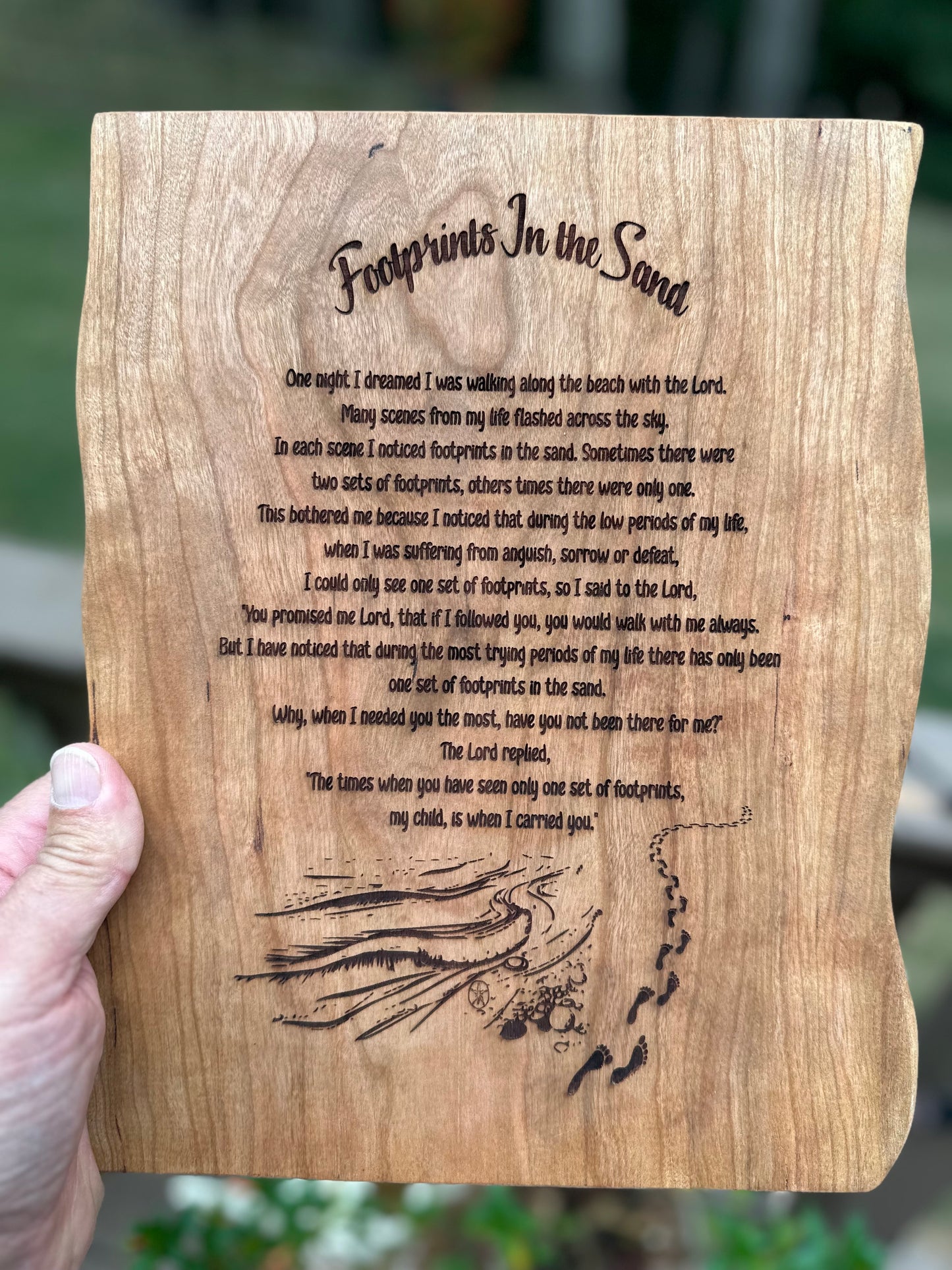 Laser Engraved “Footprints in the Sand” Wooden Plaque