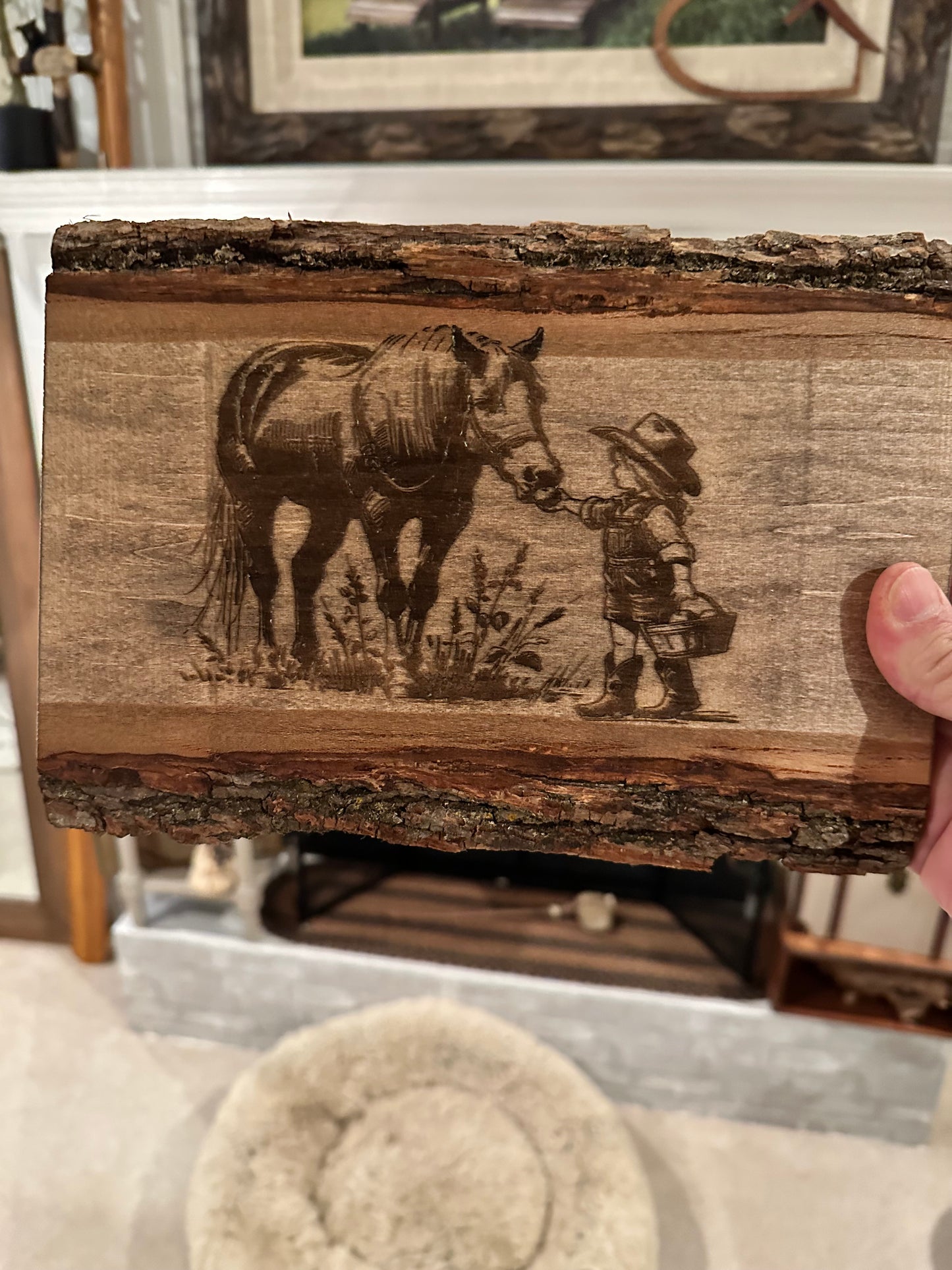 Horse and Child Engraving