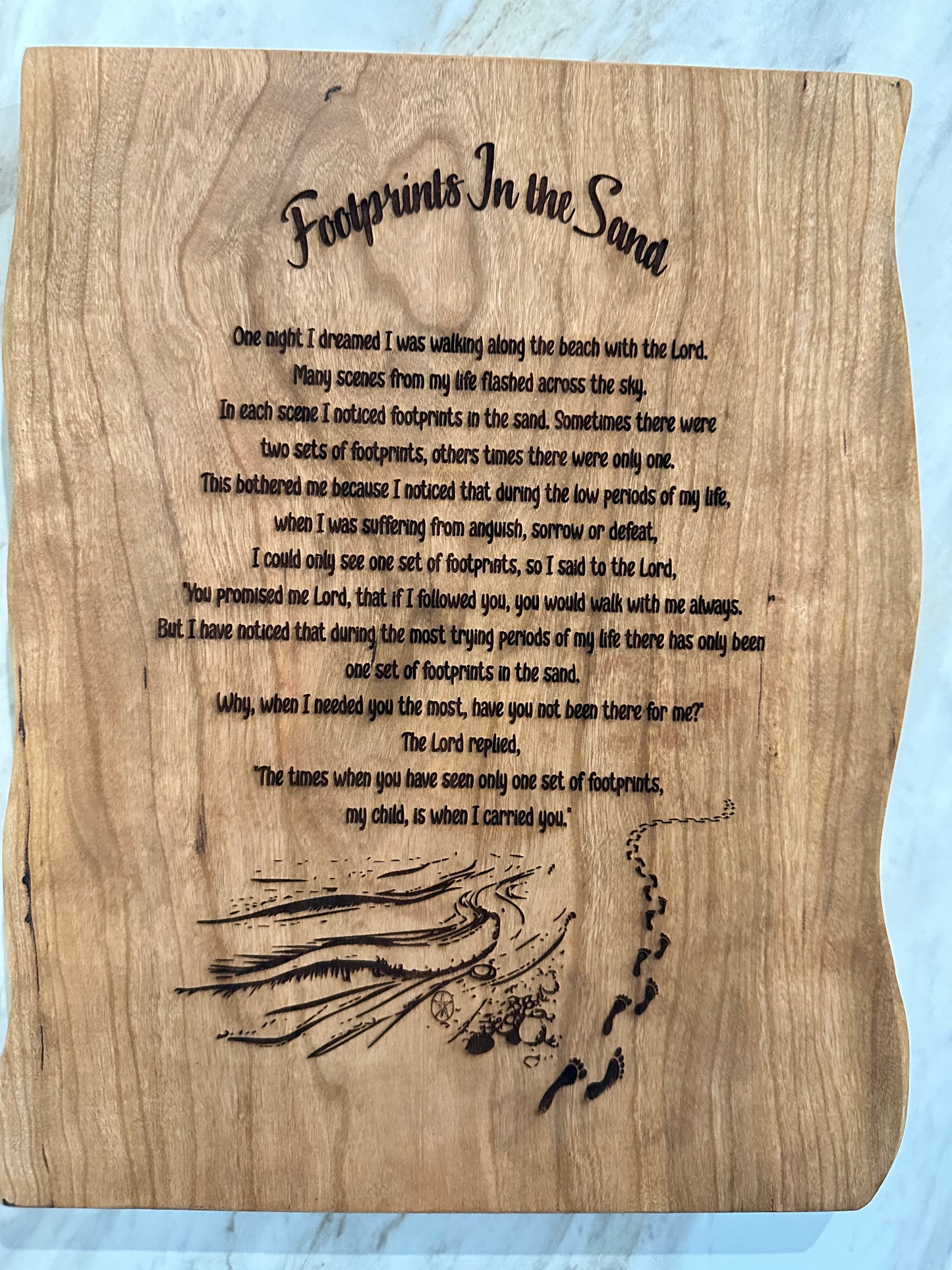 Laser Engraved “Footprints in the Sand” Wooden Plaque