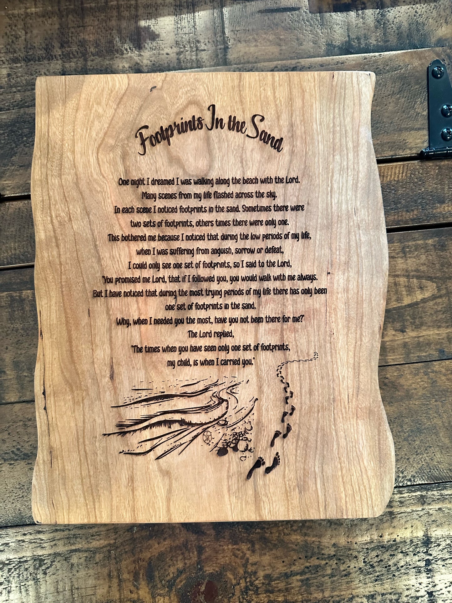 Laser Engraved “Footprints in the Sand” Wooden Plaque