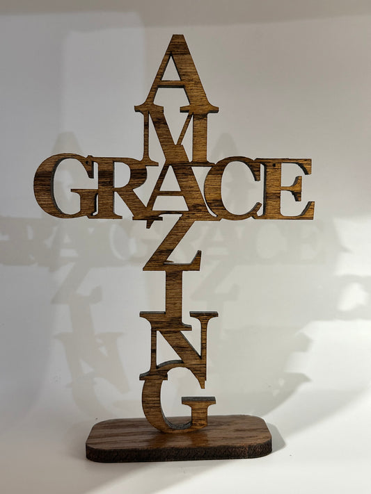 Oak stained wooden Amazing Grace Cross